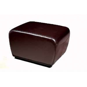   Dark Brown Full Leather Ottoman with Rounded Sides