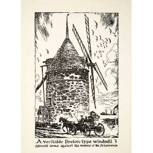  1947 Lithograph Quebec Canada Breton Windmill St. Lawrence 