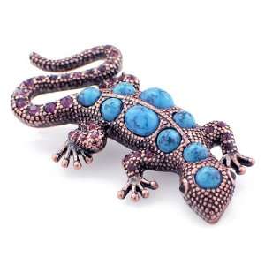  Vintage Style Amethyst Crystal Lizard Turquoise Animal Pin 