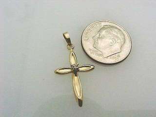 Small 14k Yellow Gold Diamond Cross Charm Pendant CUTE!  