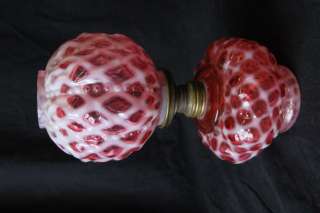   FENTON CRANBERRY OPALESCENT HONEYCOMB BEADED MELON OPTIC LAMP  
