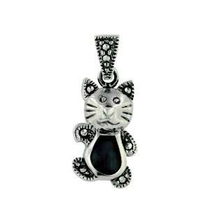   Blue Mother of Pearl Cat Pendant: Silver Empire Jewelry: Jewelry