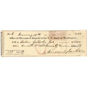  Andrew Jackson Signed Original Check