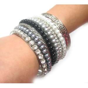   Pearl and Crystal Fashion Bangle with High Polished Designs Jewelry