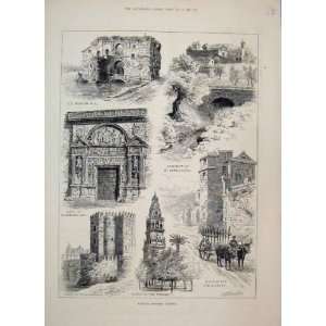  1884 Cordova Moorish Mill Alcazar Mosque Tower Sketch 