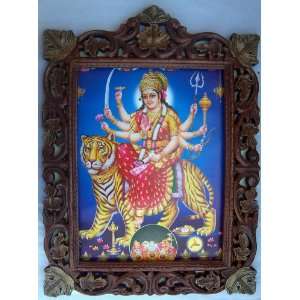 Indian Hindu Godess Maa Vaishano Devi Poster painting in wood crafts 