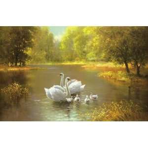  Max Weber 54.5W by 35H  Swan Family CANVAS Edge #5 3 