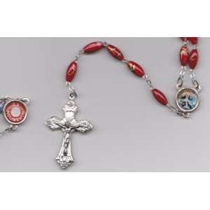 St Saint Rita Red Relic Rosary with Holy Prayer Card, Velour Bag and 