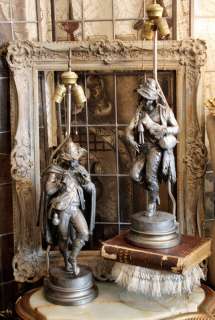 Pair Antique German 1920s Figural Men Lamps Incredible Silver European 