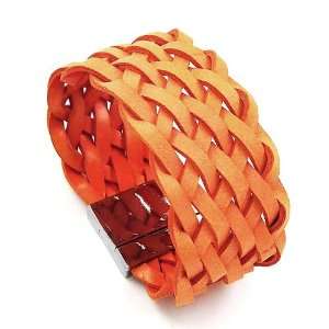  Orange Leather Weave Magnetic Closure Bangle Bracelet 