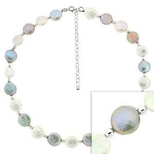   Round Gray, & White Coin Pearl Bead Necklace 16 19.5 Jewelry