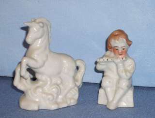 White Porcelain UNICORN & Flute Player Figurines  