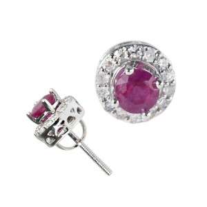 10 CT TW RUBY & SI2 G DIAMONDS STUD EARRINGS 14K SOLID WHITE GOLD 