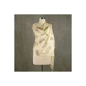  NOVICA Silk and wool shawl, Paisley Sparkle