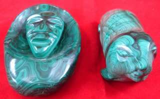 CARVED MALACHITE FIGURINES AFRICAN MASK SEAL Green Carvings Mineral 