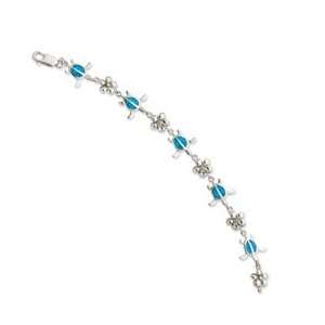   7In Created Blue Opal Inlay Tortoise W/ Flower Bracelet In 7.00 Inch