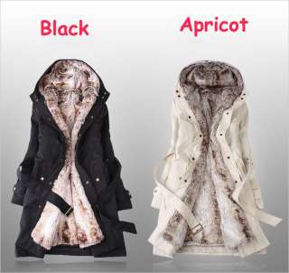   Ladies Fleece Fur Liner Tops Hoodie Coat Tie Belt Jacke Parka  