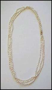 Vtg. Japanese 3 Strands Fine Pearls W/14k. Gold Clasp  