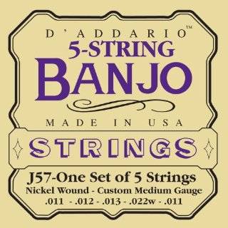 Addario J57 5 String Banjo Strings, Nickel, Custom Medium, 11 22