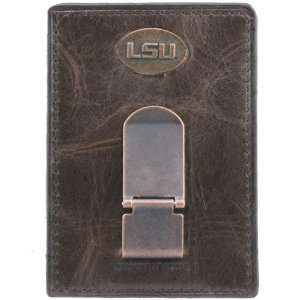  Fossil LSU Tigers Brown Leather Card Holder & Money Clip 