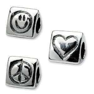   Peace, Happiness and Love, Charm in Silver for 3mm Bracelets: Jewelry