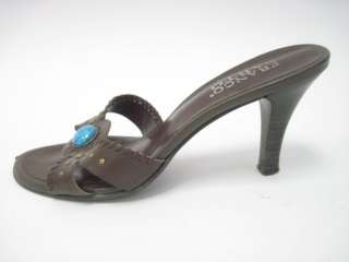 FRANCO SARTO Brown Leather Open Toe Slides Sandals 5.5  