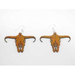  Tangerine Long Horn Skull Wooden Earrings: GTJ: Jewelry