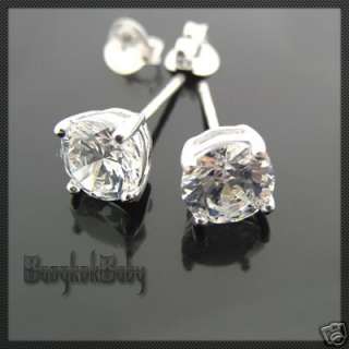 6mm ROUND CZ CLASSIC STUD EARRINGS 925 Sterling Silver  
