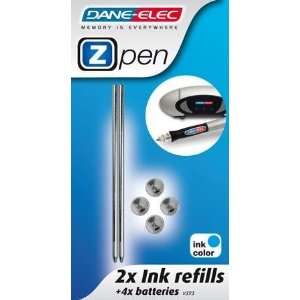  Dane Elec Zpen Batteries 4 pack plus Blue ink refill 