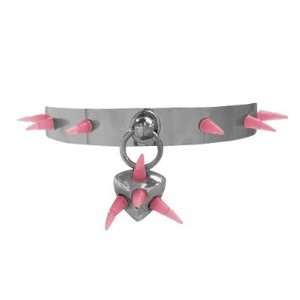   Steel Choker with Dangling Design and Pink Uv Spike Beads Jewelry