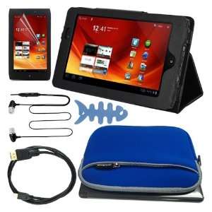 : Premium Screen Protector + Black Stand Leather Case + Blue Gloving 