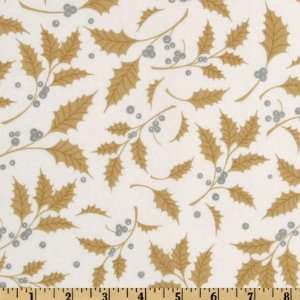   Holly & Berries White/Gold Fabric By The Yard Arts, Crafts & Sewing