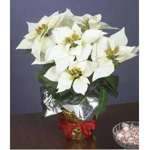 PCS White Silk Potted Christmas Poinsettia Plant 15H:  