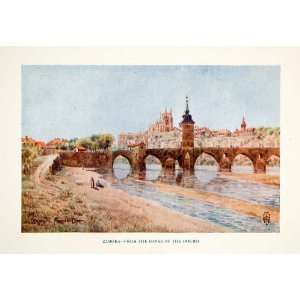  1925 Color Print Zamora Castile Leon Spain Medieval Bridge 