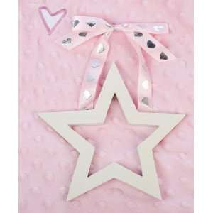 Painted Wooden Star with Pink Star Ribbon Hanger Nursery Decor or Baby 