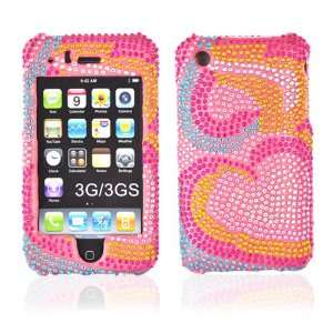 For iPhone 3Gs Bling Hard Case Rainbow Heart & Screen 