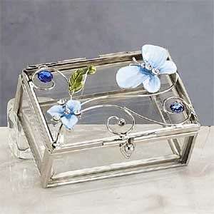    Butterfly with Orchid Blue Clear Glass Jewelry Box