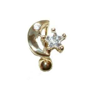    Moon and Star Reverse Mounted Gold Belly Button Ring Jewelry