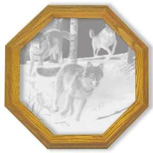  Pack Attack Wolf Etched Glass Octagon Mirror: Home 