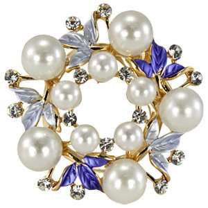    Leaves Wreath Venetian Pearl Brooch Pin   Blue: Dahlia: Jewelry