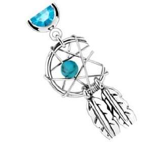   Dream Catcher Woven Star Design with Bead and Feathers Fancy Navel