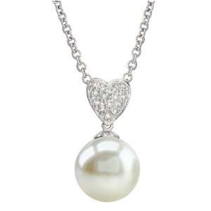  Heart Shape White Freshwater Pearl & Diamond Pendant in 