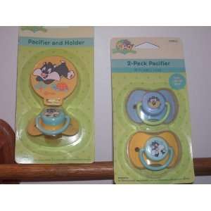 Baby Looney Tunes 2 Pack Pacifier & 1 Pacifier & Holder (Sold As a Set 