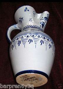 vtg TALAVERA spain CLAY pottery PITCHER large PAINTED blue WHITE jug 