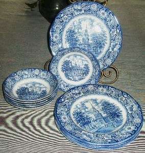 10 LIBERTY BLUE Mt Vernon Colonial Scenes Bowls Plates  