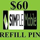 60 SIMPLE MOBILE PREPAID REFILL CARD PIN UNLIMITED ✔TALK ✔TEXT 