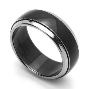   Wedding Band Beveled Edges Domed Black Ring (Size 7 to 14) Size 13