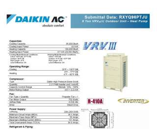 DAIKIN VRV III 8 Ton commercial Ductless Air conditioner Heat pump 