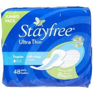 Stayfree Ultra Thin Regular Maxi Pads with Wings 48 ct (Quantity of 4)