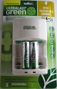   Batteries Charger w/ 2 AA Rechargeable Batteries   Charges 4 AA or AAA